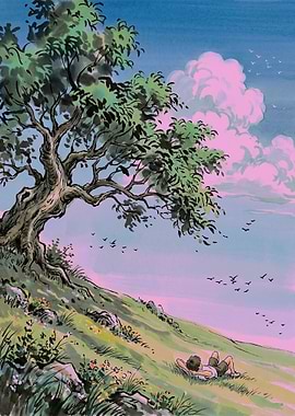 Boy relaxing under a tree