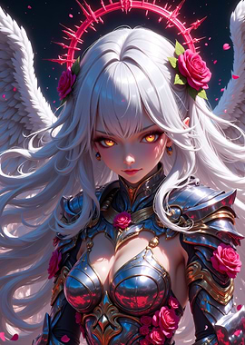 Anime Angel Warrior with Roses
