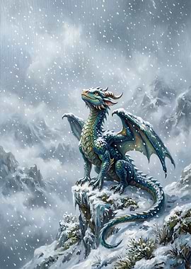 Dragon in a Snowy Mountain Landscape