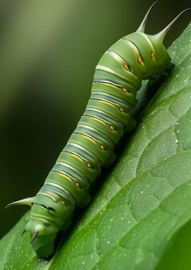 Green Caterpillar on Leaf