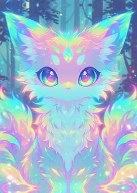 Cute Rainbow Fox Spirit ~ Anime kawaii Neko