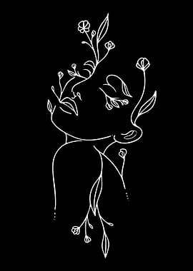 Minimalist Floral Face Line Art