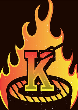 Letter K on Grill with Flames
