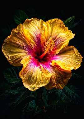 Vibrant Yellow Pink Hibiscus Flower