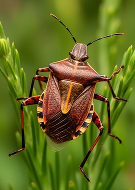 Close-up of a colorful stink bug on a plant