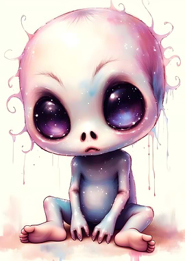 Cute Alien Baby with Galaxy Eyes