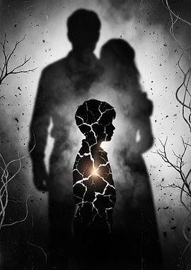 Cracked Silhouette of a Boy with Glowing Heart