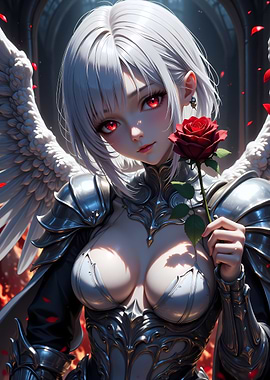 Anime Angel with Red Rose