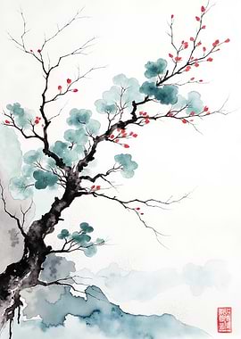 Watercolor Cherry Blossom Tree