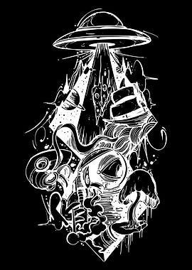 Surreal UFO Abduction and Psychedelic Scene