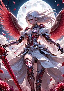 Angelic Warrior with Red Wings and Sword