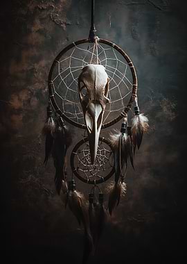 Dreamcatcher with Bird Skull and Feathers