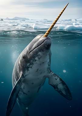 Narwhal with Tusk in Arctic Waters