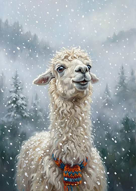 Llama in a Snowy Forest