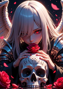 Anime Angel with Skull and Rose