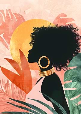 Silhouette of a Woman with Afro and Gold Jewelry