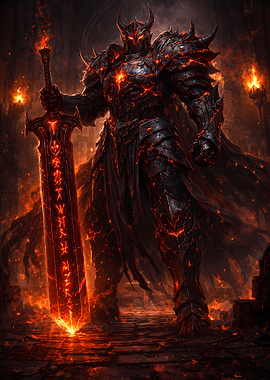 Fiery Knight with Glowing Sword