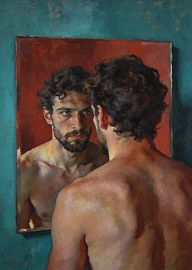 Man looking at his reflection