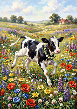 Cow in a Field of Flowers