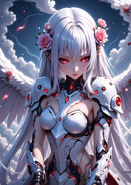 Anime Angel Warrior with Red Eyes