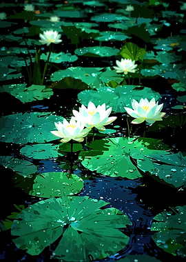 Water Lilies in a Pond
