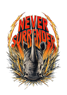 Rhinoceros with 'Never Surrender' Text