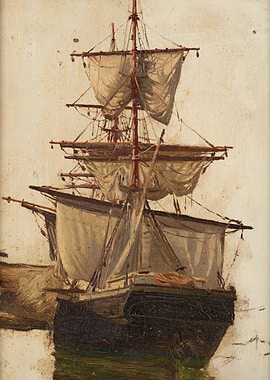 Painting of a Tall Ship at Sea