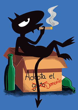 Demon smoking cigar in a box