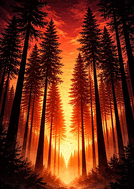 Fiery Forest Sunset