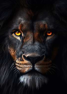 Close-up of a fierce lion's face