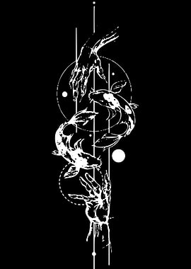 Geometric Koi and Hands Tattoo Design