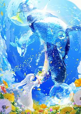 Whimsical Water Creatures and Girl