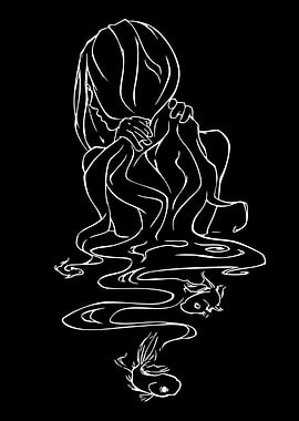 Melancholy Figure with Koi Fish