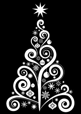 Stylized White Christmas Tree on Black