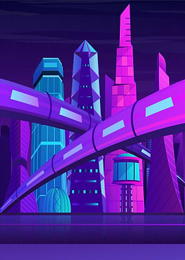 Futuristic Neon Cityscape at Night