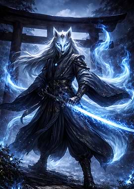 Mystical Fox Warrior with Glowing Sword