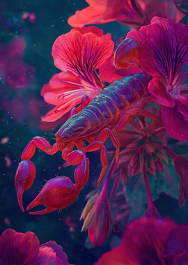 Scorpion Among Vibrant Flowers