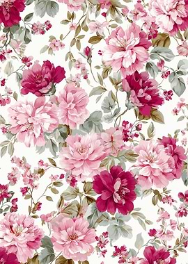 Vintage Floral Pattern with Peonies and Roses