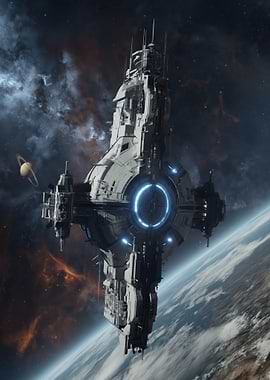 Massive Spaceship Over Planet