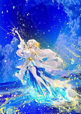 Celestial Woman Reaching for Stars