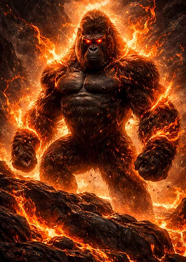 Fiery Gorilla in Lava