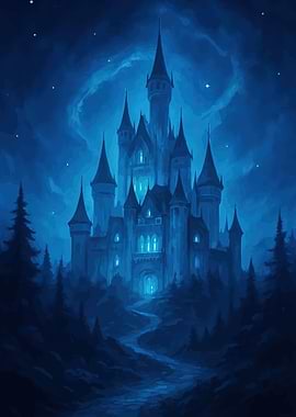 Enchanted Blue Castle at Night