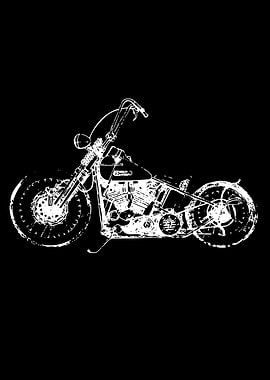 White Motorcycle Silhouette on Black