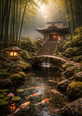 Tranquil Japanese Garden with Koi Pond