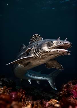 Shark swimming in dark water