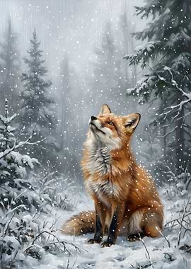 Fox in a Snowy Forest