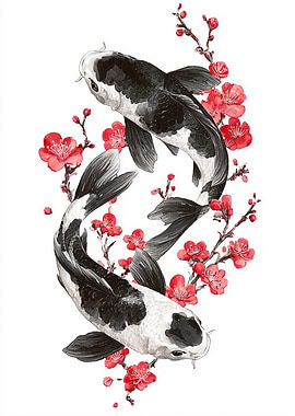 Koi Fish and Cherry Blossoms