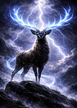 Majestic Stag with Lightning Antlers