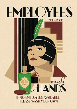 Art Deco Employees Wash Hands Poster