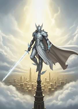 Angel Knight Overlooking City